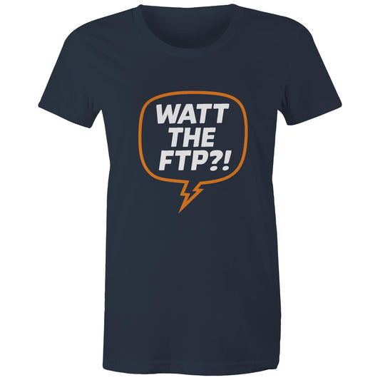 Female cyclist wearing Women’s FTP & Chill navy tee at café stop