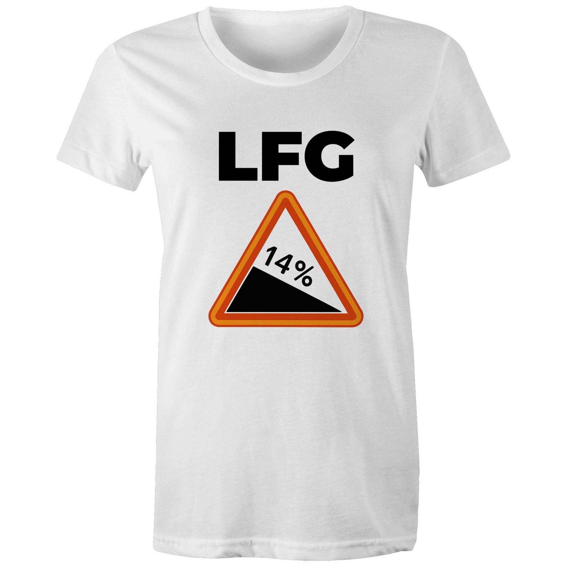 Female cyclist wearing Women’s LFG white cycling tee from FTP & Chill at café stop