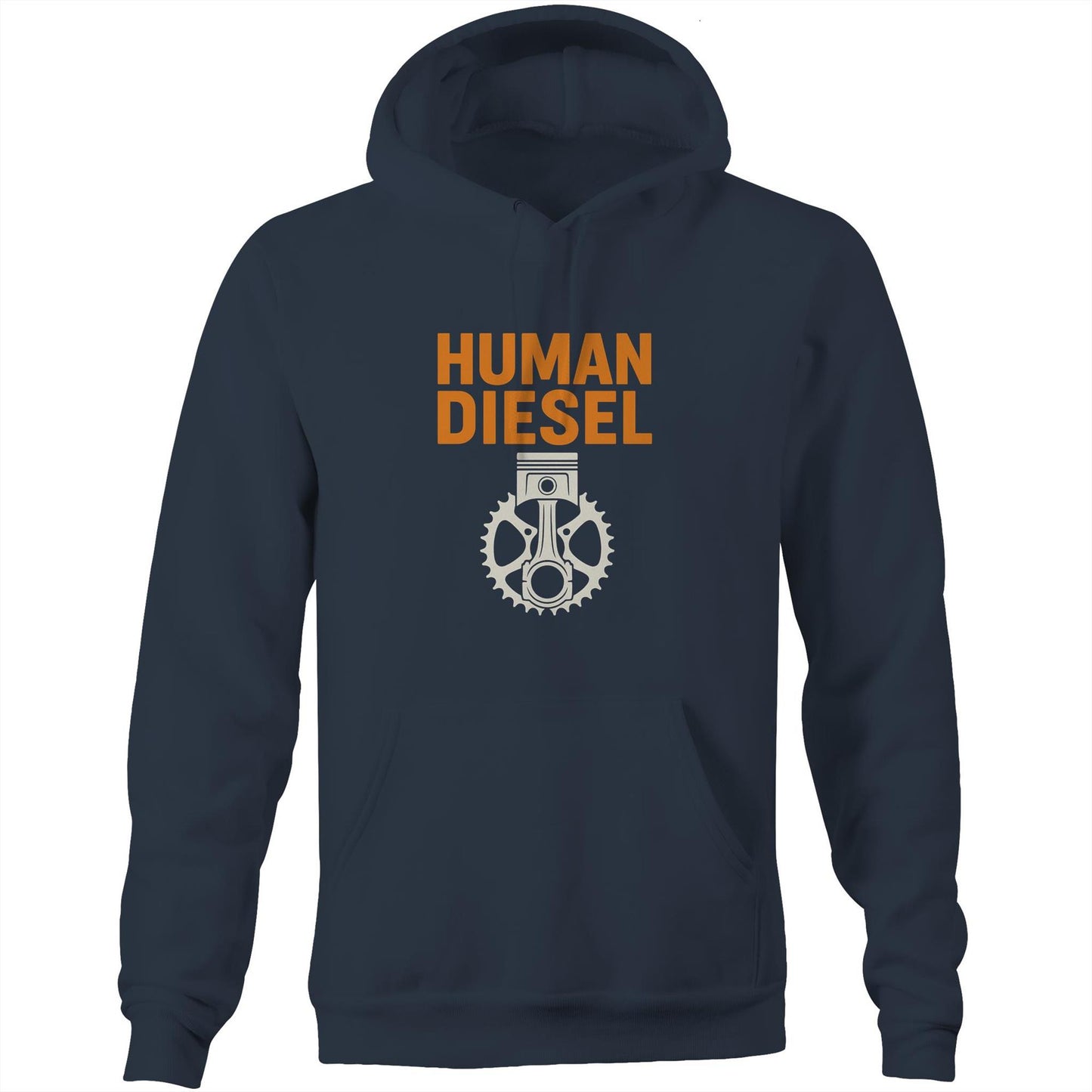 navy cycling hoodie with human diesel text