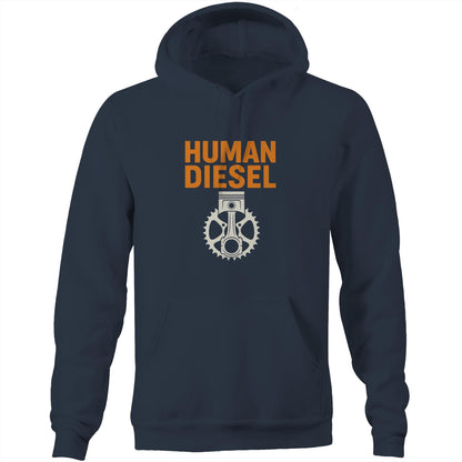navy cycling hoodie with human diesel text