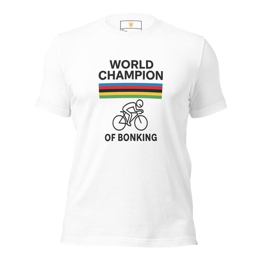 World Champion of Bonking cycling t-shirt – funny endurance cycling humour tee