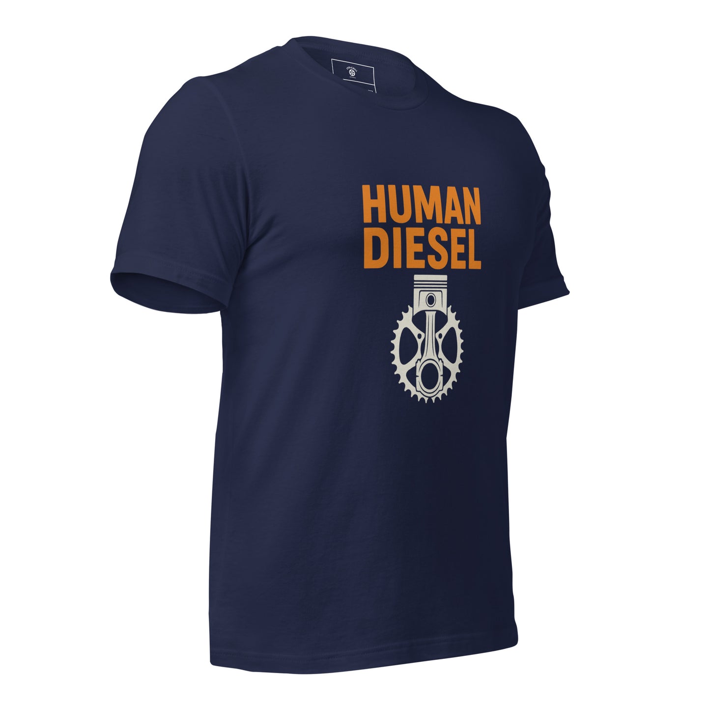 Human Diesel cycling t-shirt – funny endurance cyclist tee in navy