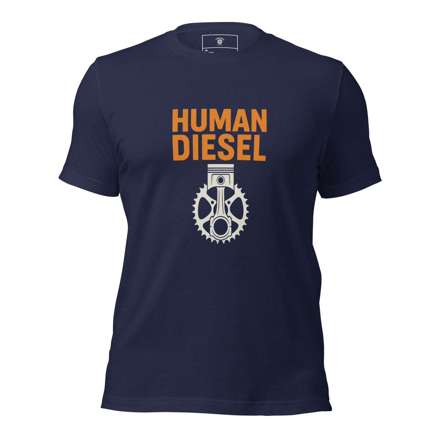 Human Diesel cycling t-shirt – funny endurance cyclist tee in navy