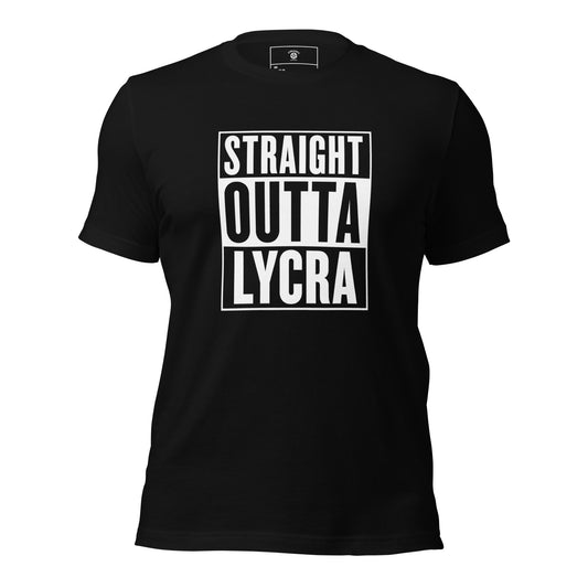 Straight Outta Lycra cycling t-shirt – funny cycling café culture tee that makes a great gift