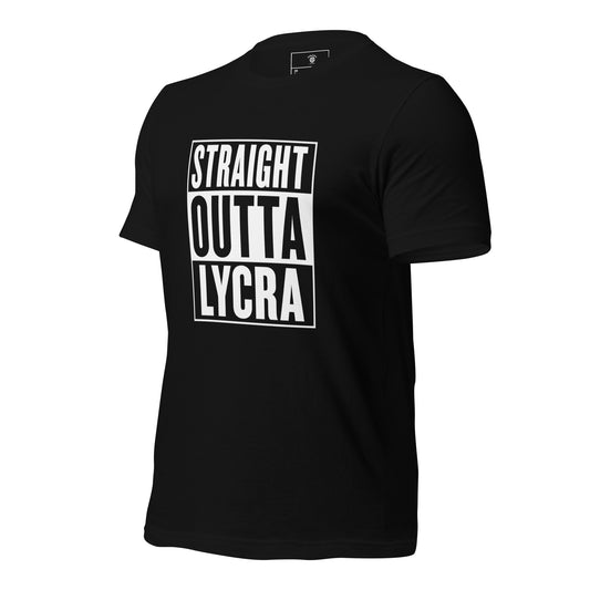 Straight Outta Lycra funny cycling shirt for post-ride wear